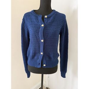 Berkeley Jensen Blue Knit Cardigan (Size S) – Gold Button Detail